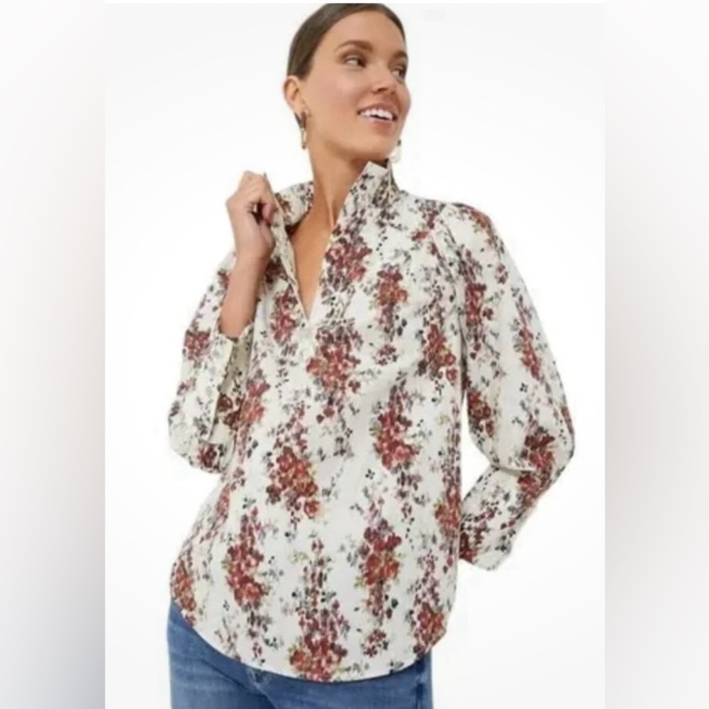 TUCKERNUCK Cerise Falling Flowers Bouquet Corrigan Blouse Size Small